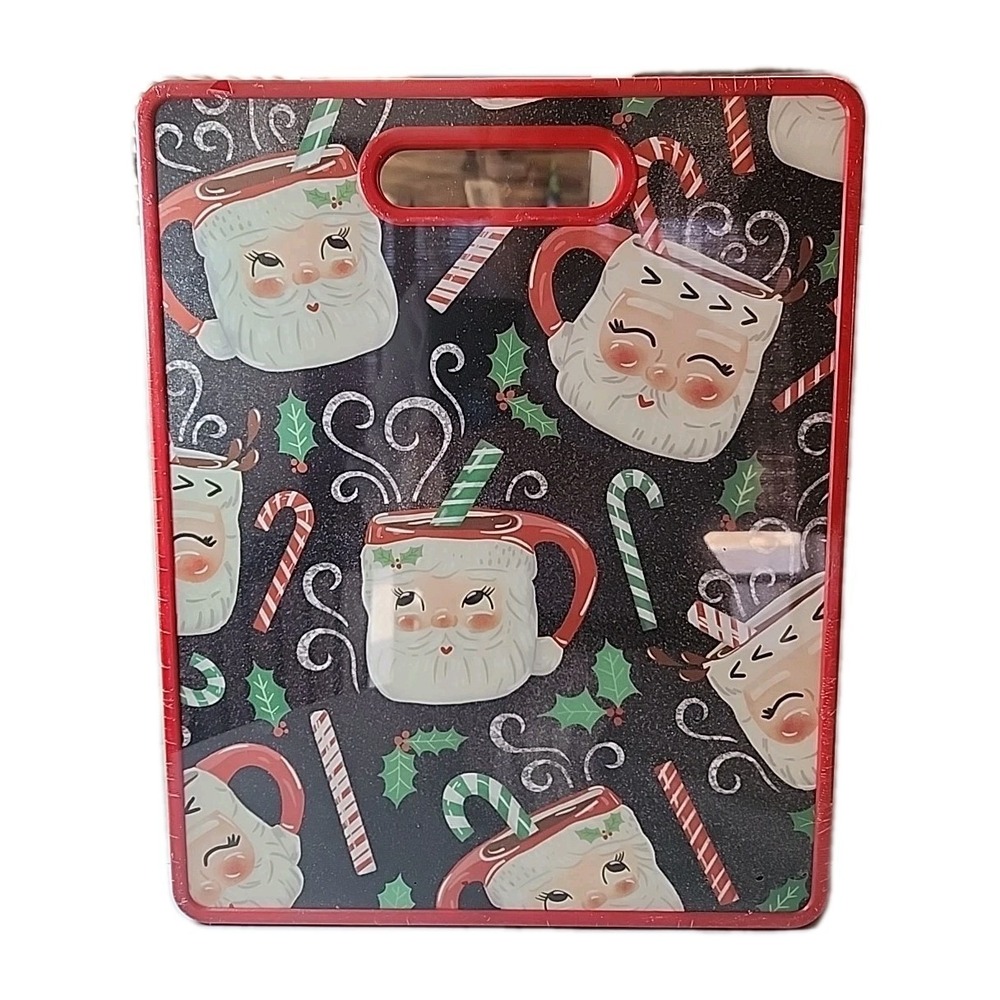 NIB 2014 Sleigh Bell Bistro Santa Mugs 🎅 Cutting Board Christmas Decor 12"x15"